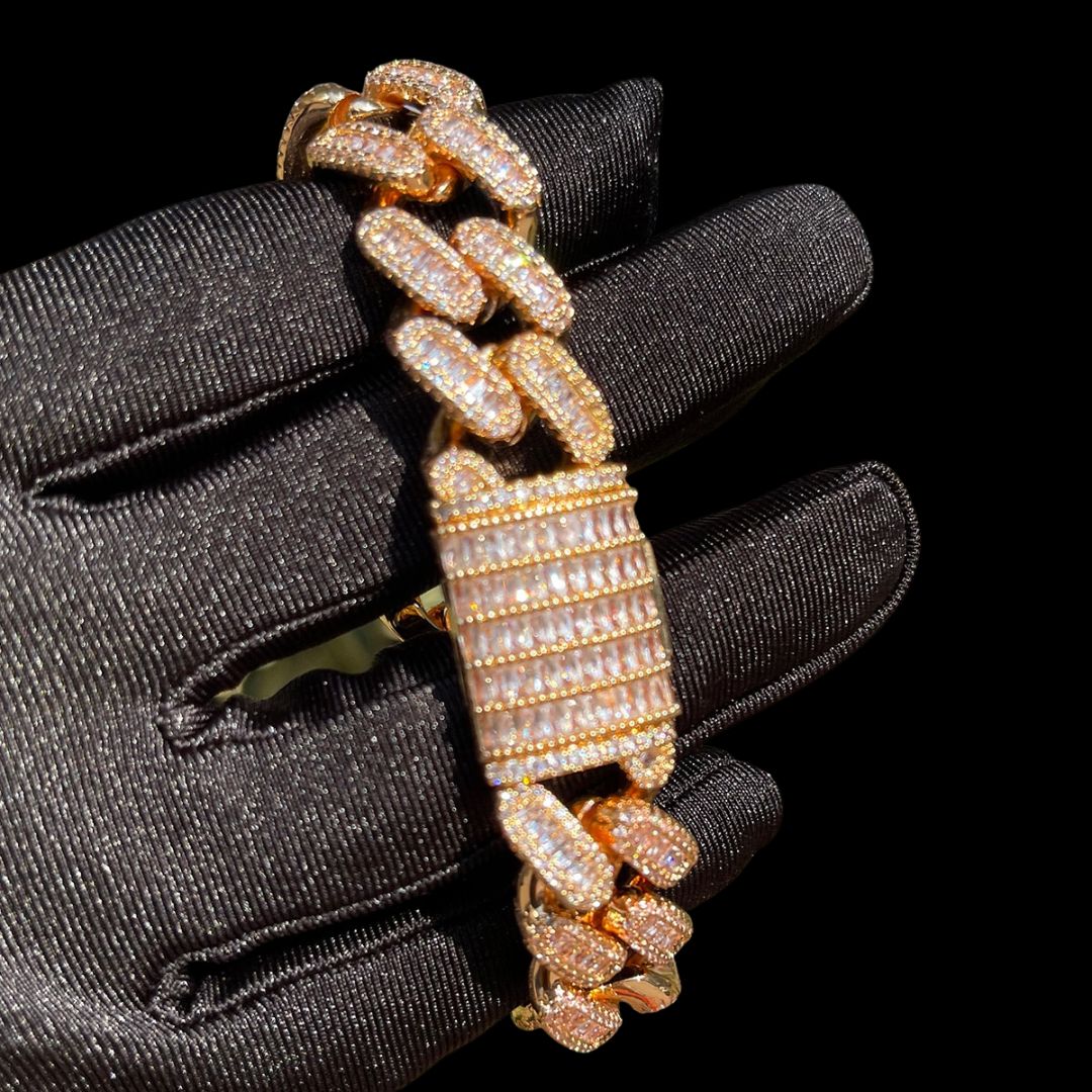 15MM Stones and Baguette Special Link Iced Out Diamond Bracelet – Luxury Hip Hop Jewelry for Men & Women