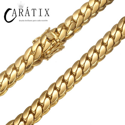 CARÁTIX Golden Hip Hop Cuban Link Tank Chain Necklace – Iced Out Jewelry for Men & Women