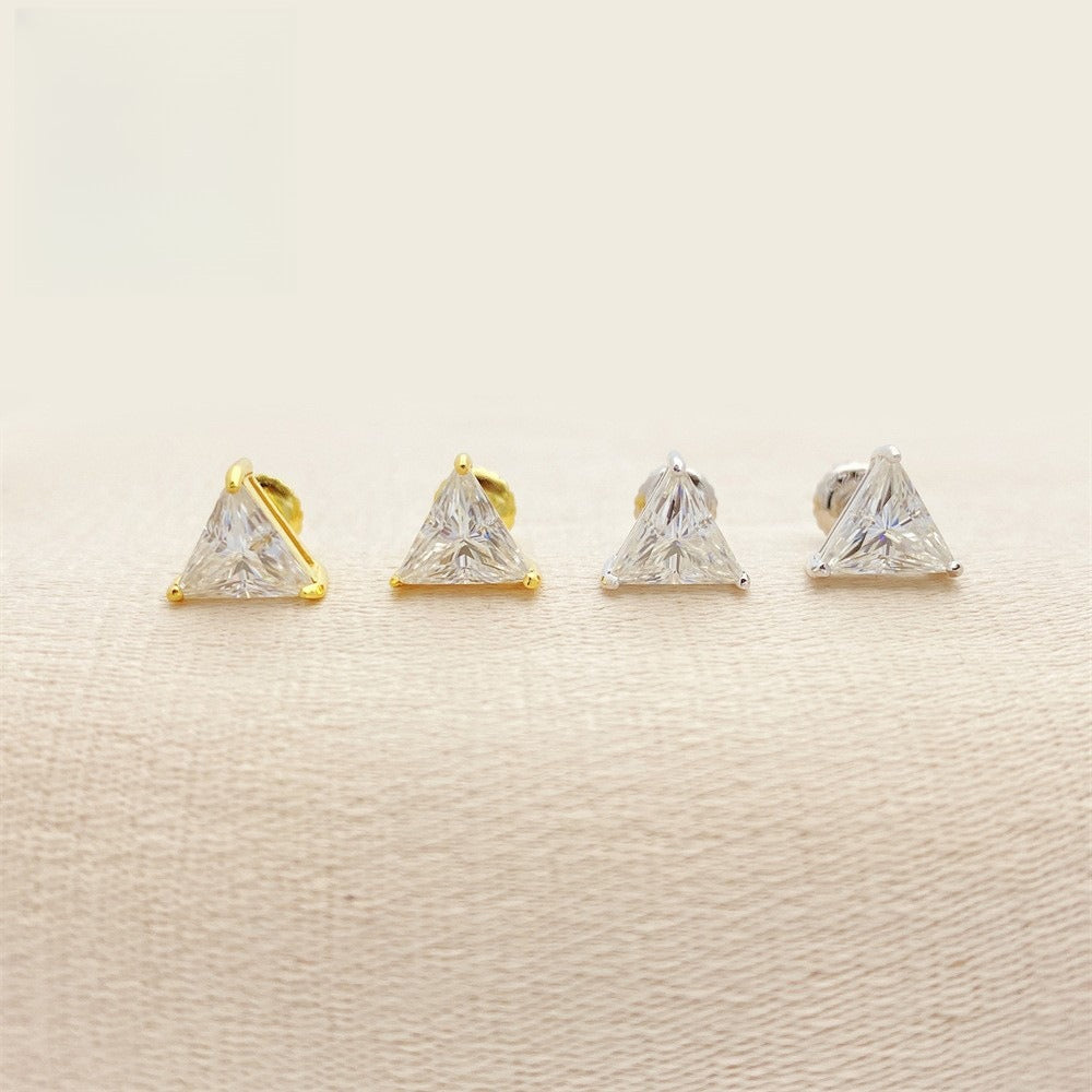 S925 Sterling Silver Triangle Moissanite Studs | Trillion Cut Earring | Caratix
