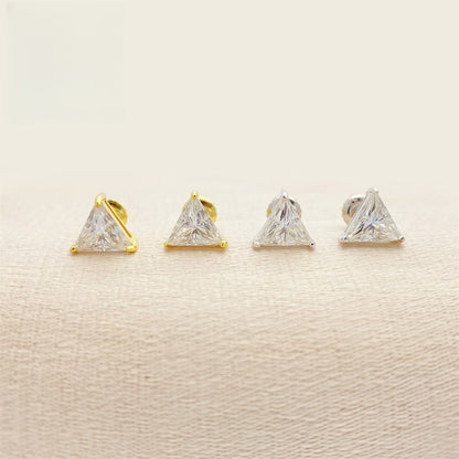 S925 Sterling Silver Triangle Moissanite Studs | Trillion Cut Earring | Caratix