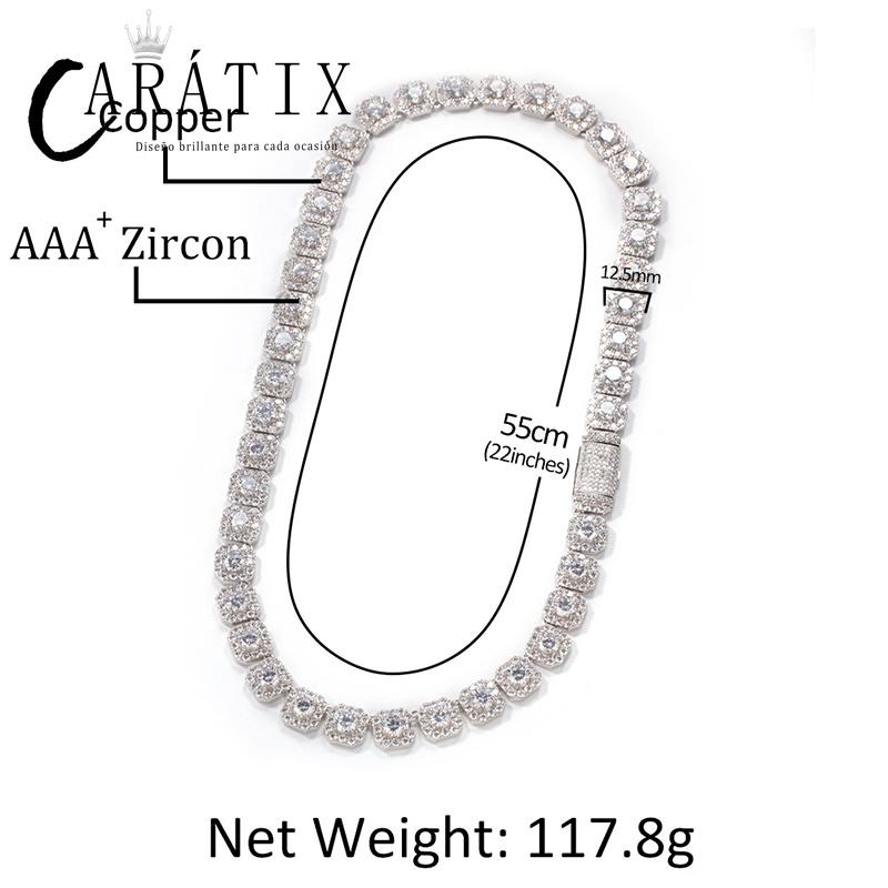 CARÁTIX - Hip Hop 3A+ CZ Stone Paved Bling Iced Out 12.5mm Tennis Link Chain Bracelets Necklaces for Men Women Unisex Rapper Jewelry Valentine's Day Gift for Men & Girls & Boys Mothers' Day Gift #Springtok