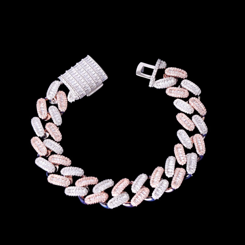 15MM Stones and Baguette Special Link Iced Out Diamond Bracelet