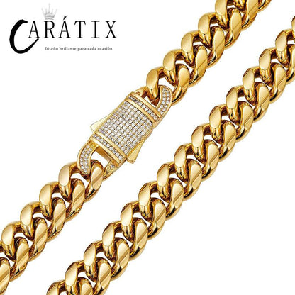 CARÁTIX 6–14mm Stainless Steel Cuban Chain | CZ Zircon Heavy Hip Hop Necklace for Men