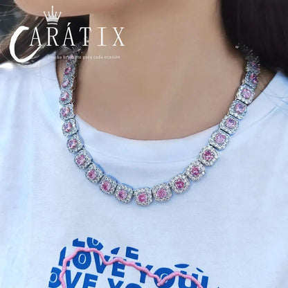 CARÁTIX - New Brass Colorful 12mm Cubic Zirconia Choker Cuban Link Necklace Men  Clustered Tennis Chain Valentine's Day Gift for Men & Girls & Boys Mothers' Day Gift #Springtok