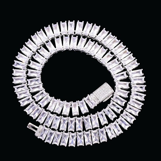 9MM Baguette Link Iced Out Diamond Necklace Chain – Luxury Hip Hop Jewelry for Men & Women