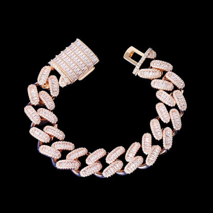 15MM Stones and Baguette Special Link Iced Out Diamond Bracelet – Luxury Hip Hop Jewelry for Men & Women