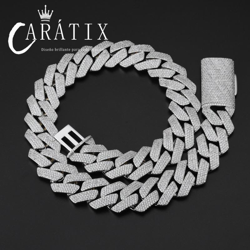 CARÁTIX – 22mm 4-Row Rhombus Cuban Link Chain Necklace | Iced Out CZ Hip Hop Jewelry for Men & Women