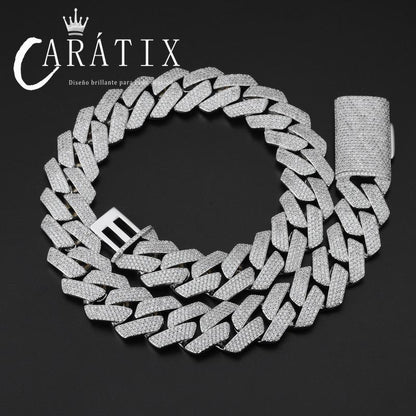 CARÁTIX – 22mm 4-Row Rhombus Cuban Link Chain Necklace | Iced Out CZ Hip Hop Jewelry for Men & Women