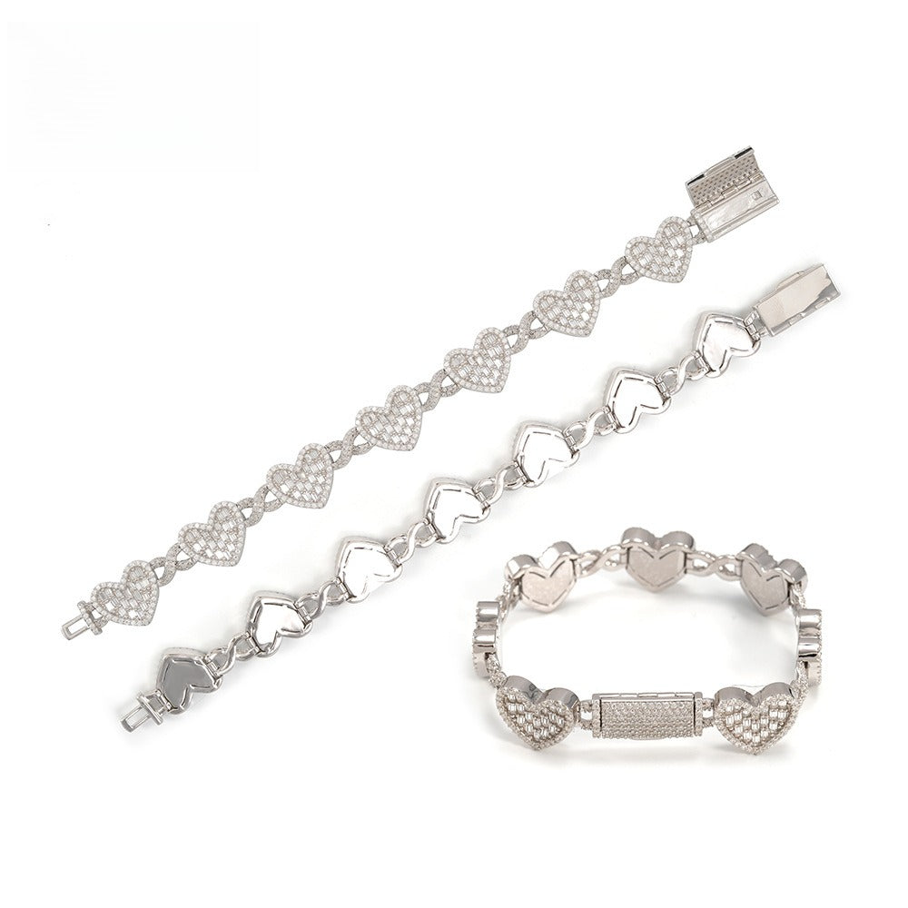 14mm S925 Sterling Silver Heart Moissanite Cuban Link Chain | Iced Out Heart Chain | Caratix