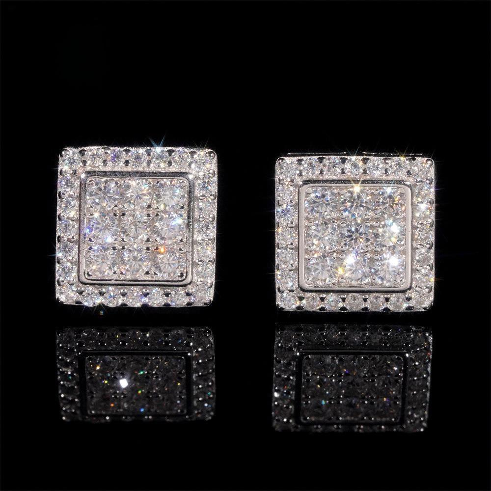 925 Silver Square Moissanite Stud Earrings Unisex Couple Style - CaratixJewelry