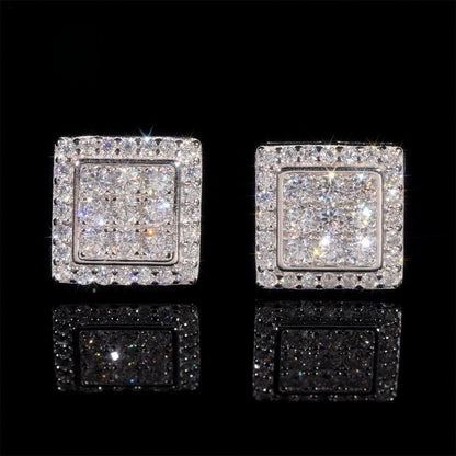 925 Silver Square Moissanite Stud Earrings Unisex Couple Style - CaratixJewelry