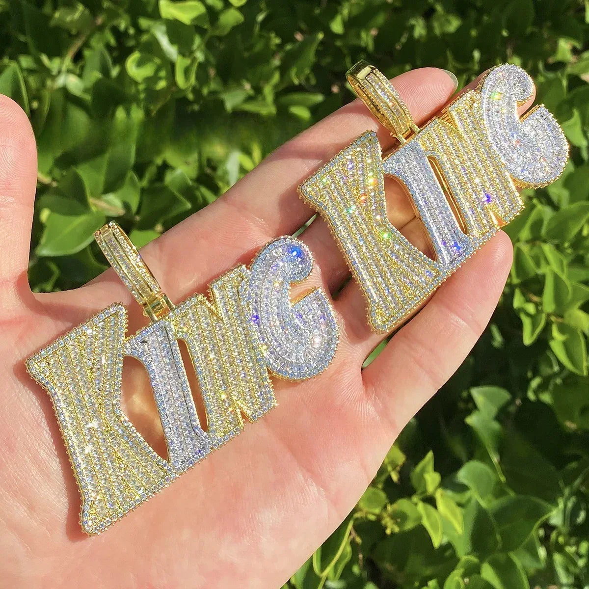 Iced Out "KING" Letter Pendant with Crown | Men's Real Copper CZ Necklace - CaratixJewelry