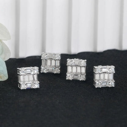 S925 Silver Moissanite Inspired Square Stud Earrings - CaratixJewelry