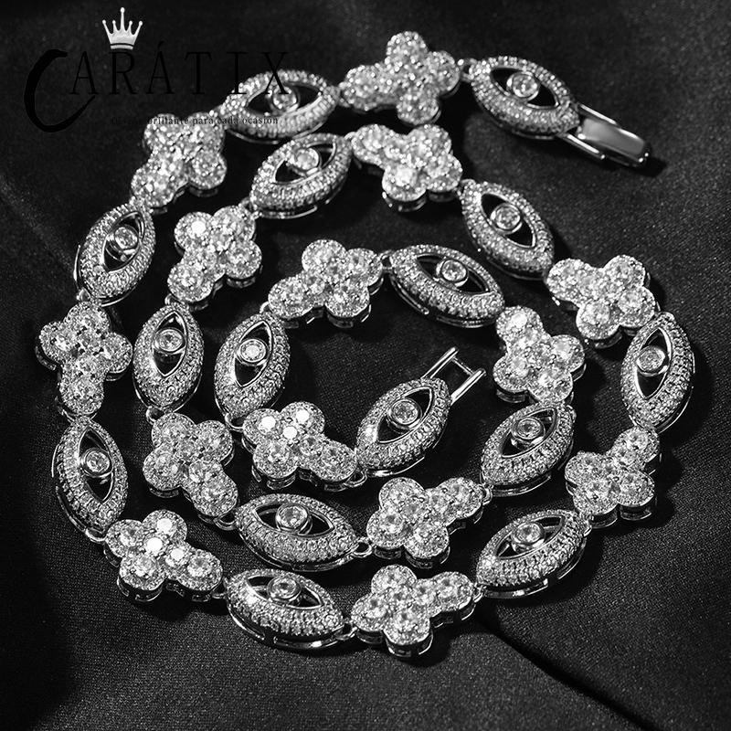 CARÁTIX Eyes & Cross Link Chain | 5A+ CZ Iced Out Hip Hop Bracelet Necklace for Men