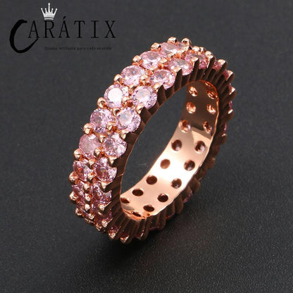 Caratix- new hip-hop men's ring, double-row micro-set with large pink zircon ring, high-quality hip-hop ring.