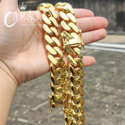 CARÁTIX - 22mm Brass Cuban Chain Luxury   Big Heavy Solid Miami Cuban Necklace For Men Valentine's Day Gift for Men & Girls & Boys Mothers' Day Gift #Springtok