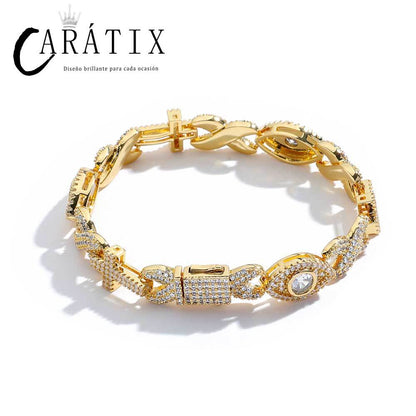 CARÁTIX Luxury Full Pave Zircon Eye & Cross Infinity Link Chain Necklace – Hip Hop Jewelry for Women & Men