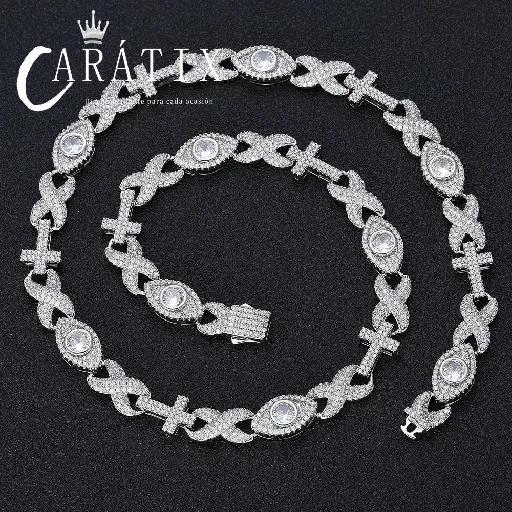 CARÁTIX Luxury Full Pave Zircon Eye & Cross Infinity Link Chain Necklace – Hip Hop Jewelry for Women & Men