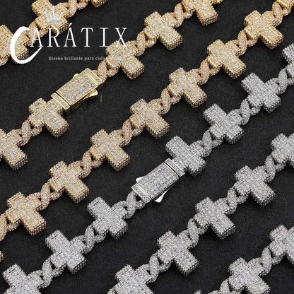 CARÁTIX -  Fashion   Gold Silver Plated Brass Zircon  Cross Cuban link chain CZ Necklace For Men Women Valentine's Day Gift for Men & Girls & Boys Mothers' Day Gift #Springtok