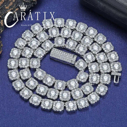 CARÁTIX - 7MM 5A Zircon Cluster Tennis Chain  Square Sparkling CZ Link Necklace Anniversary gift for him or her Valentine's Day Gift for Men & Girls & Boys Mothers' Day Gift #Springtok
