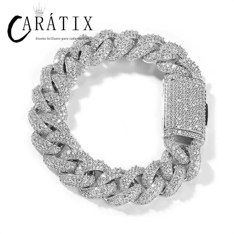 CARÁTIX - Hip Hop 5A+ CZ Stone Paved Bling Iced Out 18mm Solid Round Cuban Miami Link Chain Bracelets Necklaces for Men Rapper Jewelry Valentine's Day Gift for Men & Girls & Boys Mothers' Day Gift #Springtok