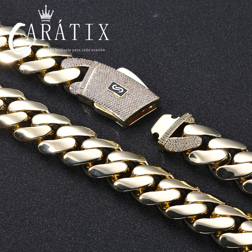 CARÁTIX – 20mm Zircon Iced Out Brass Cuban Link Necklace | Hip Hop Round Mill Chain with Logo