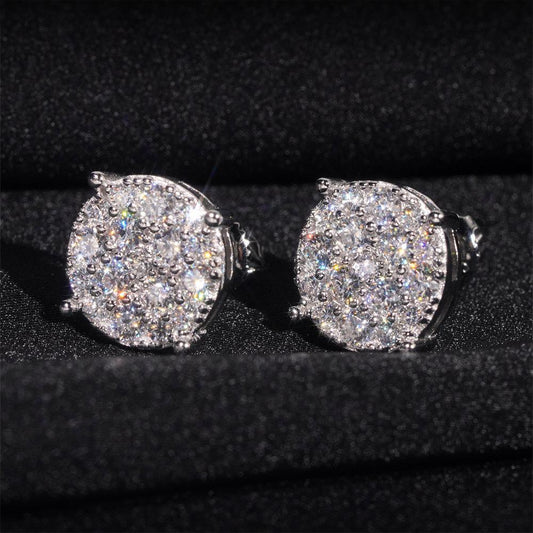 New S925 Silver Full Pave Moissanite Round Stud Earrings - CaratixJewelry