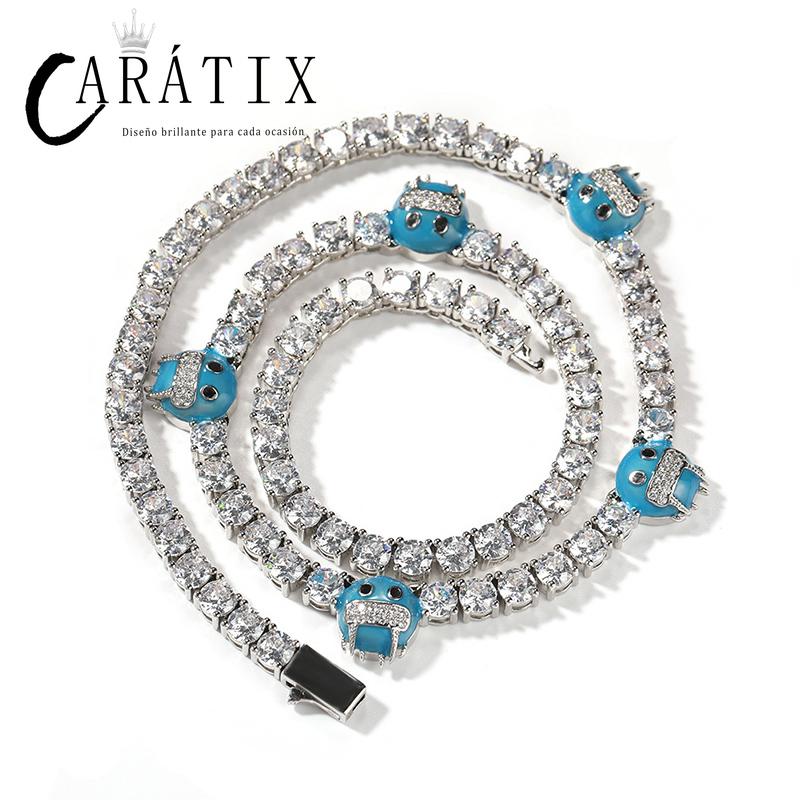 CARÁTIX - 5mm Hip Hop Bing Iced Out 1 Row CZ Stone Ice Face Tennis Link Chain Chokers Necklaces for Men Women Unisex Rapper Jewelry Valentine's Day Gift for Men & Girls & Boys Mothers' Day Gift #Springtok