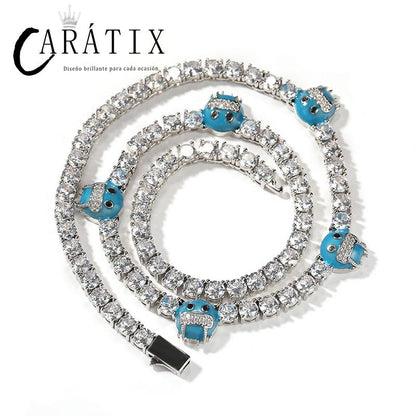 CARÁTIX - 5mm Hip Hop Bing Iced Out 1 Row CZ Stone Ice Face Tennis Link Chain Chokers Necklaces for Men Women Unisex Rapper Jewelry Valentine's Day Gift for Men & Girls & Boys Mothers' Day Gift #Springtok