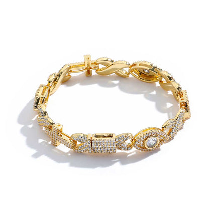 CARÁTIX Luxury Full Pave Zircon Eye & Cross Infinity Link Chain Necklace – Hip Hop Jewelry for Women & Men