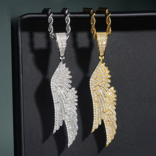 S925 Sterling Silver Moissanite Angel Wings Pendant | Iced Out Guardian Charm | Caratix