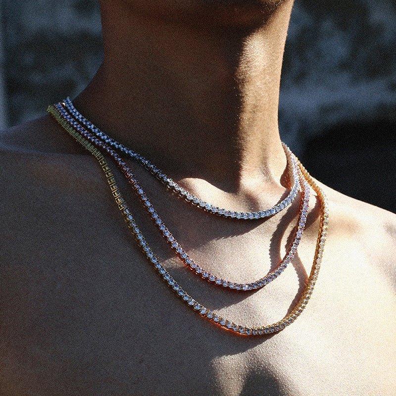 3–5mm Moissanite Tennis Chain – 925 Sterling Silver Single Row Iced-Out Hip Hop Men’s Necklace - CaratixJewelry
