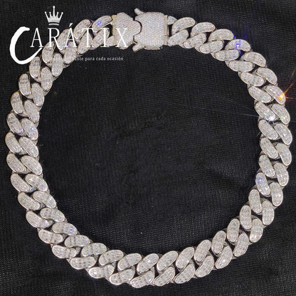18MM 3-Row Cuban Chain Necklace – Hip Hop Iced Out Jewelry with CZ Prong Stones for Men & Women