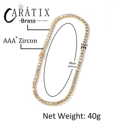 CARÁTIX 1-Row Square Tennis Chain | AAA CZ Iced Out Hip Hop Necklace for Men