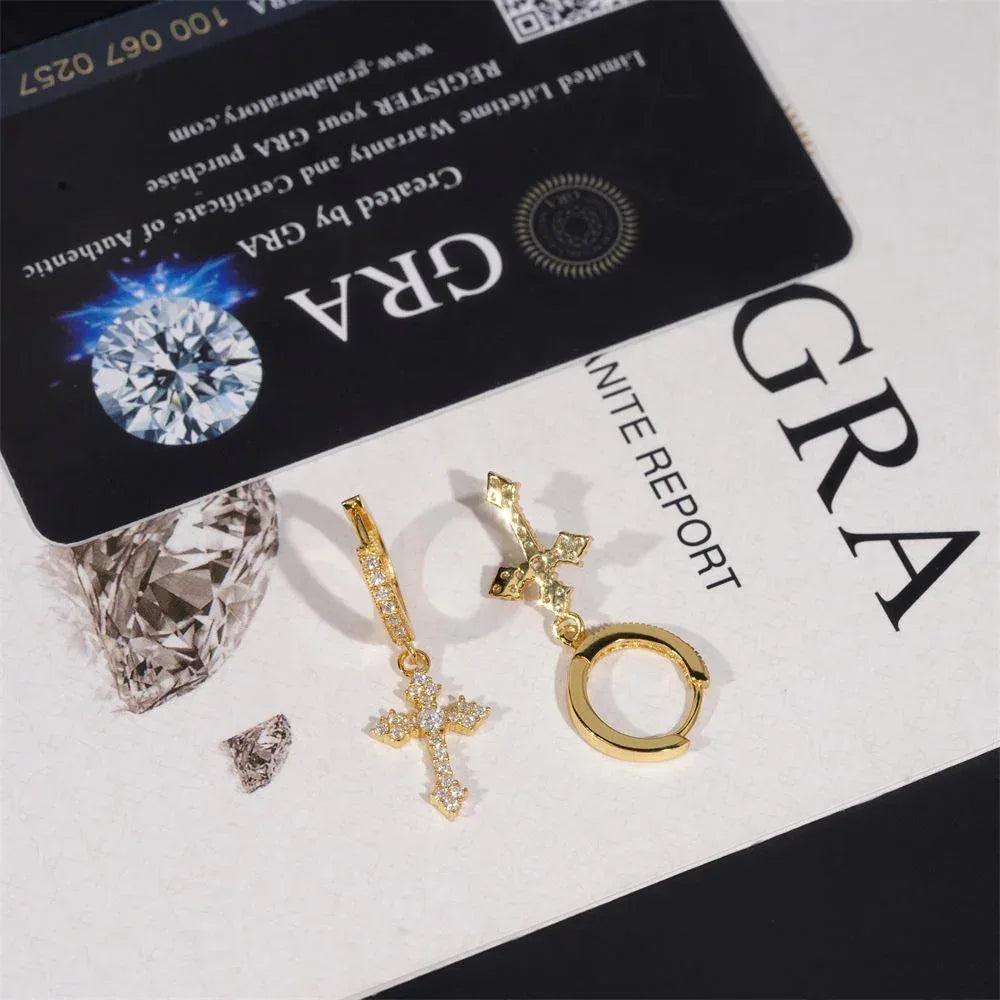 S925 Silver Cross Design Moissanite Hoop Stud Earrings Unisex - CaratixJewelry