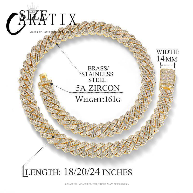 CARÁTIX 14mm Square Cuban Link Chain Necklace – 5A CZ Iced Out Hip Hop Bling Jewelry for Men | Solid Rapper Gift - CaratixJewelry