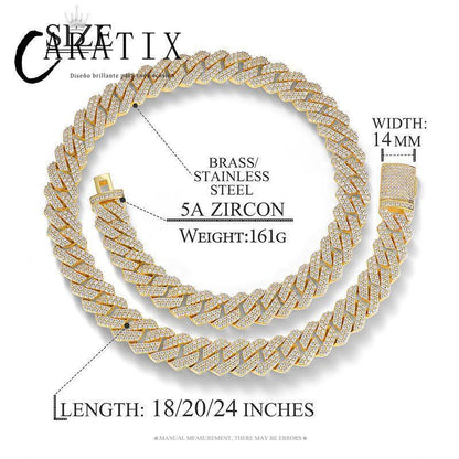 CARÁTIX 14mm Square Cuban Link Chain Necklace – 5A CZ Iced Out Hip Hop Bling Jewelry for Men | Solid Rapper Gift - CaratixJewelry