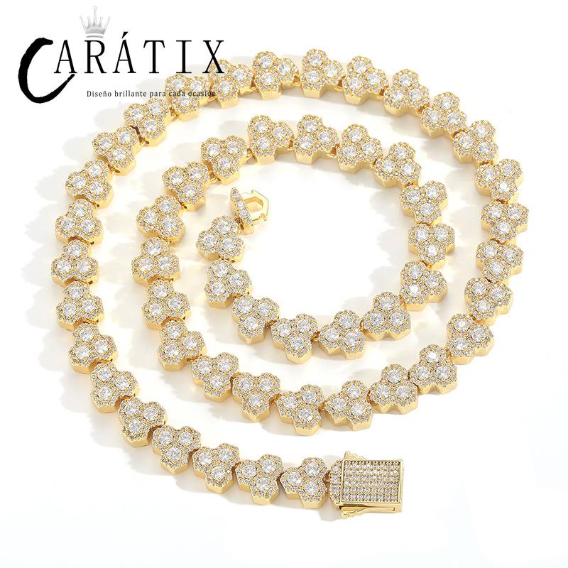 CARÁTIX - Hip Hop 5A+ Cubic Zirconia Paved Bling Iced Out Hive Shape Triangle Link Chain Necklace for Men Rapper Jewelry Golden Silver Color Valentine's Day Gift for Men & Girls & Boys Mothers' Day Gift #Springtok