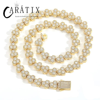 CARÁTIX - Hip Hop 5A+ Cubic Zirconia Paved Bling Iced Out Hive Shape Triangle Link Chain Necklace for Men Rapper Jewelry Golden Silver Color Valentine's Day Gift for Men & Girls & Boys Mothers' Day Gift #Springtok