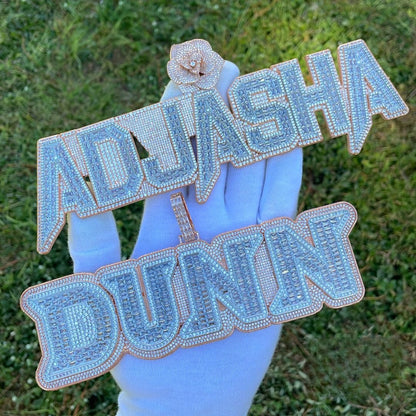 Rising Rose Edition Iced Out Personalized Custom Name Necklace Pendant with Rose Flower Bail - Luxury Jewelry