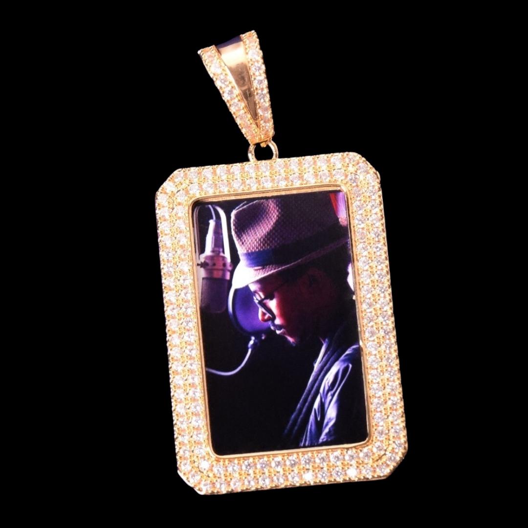 Double Tennis Rectangle Custom Photo Pendant Necklace – Iced Out Hip Hop Picture Jewelry for Men and Women