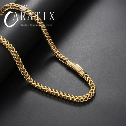 CARÁTIX - Hip Hop Stainless Steel PVD Plated Franco Chain 6MM Polishing Clasp Necklace Stainless Steel  Bracelet Women Mens Jewelry Valentine's Day Gift for Men & Girls & Boys Mothers' Day Gift #Springtok