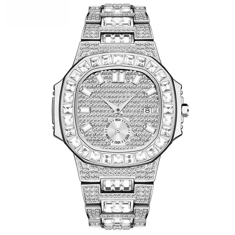 Luxury Big Men's Watch | Rose Gold Iced Out Watch | Crystal Rhinestone Analog Japan Quartz Wristwatch | Fashion Male Clock | Caratix - CaratixJewelry