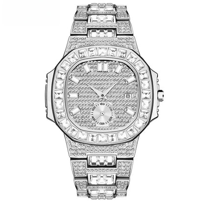 Luxury Big Men's Watch | Rose Gold Iced Out Watch | Crystal Rhinestone Analog Japan Quartz Wristwatch | Fashion Male Clock | Caratix - CaratixJewelry