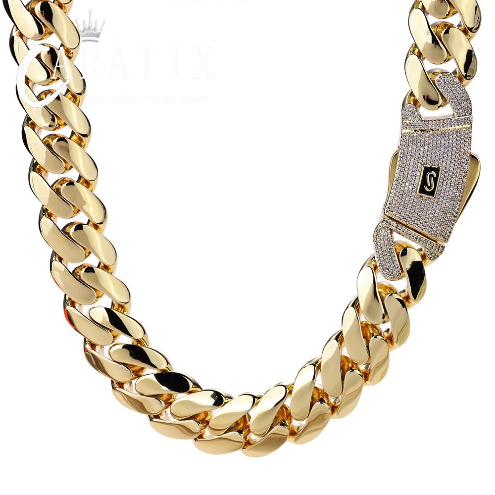 CARÁTIX – 20mm Zircon Iced Out Brass Cuban Link Necklace | Hip Hop Round Mill Chain with Logo