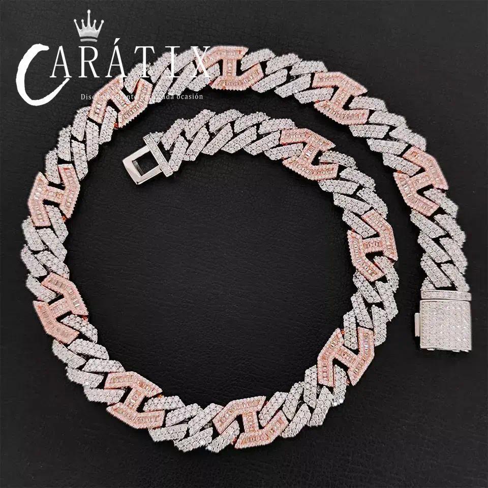 CARÁTIX 15MM Two-Tone Cuban Link Chain Necklace – Hip Hop Jewelry with Shiny Stones for Men & Women