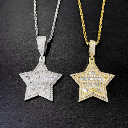Iced Out Star Pendant | Men's Gold Plated Hip Hop Star Charm | Caratix