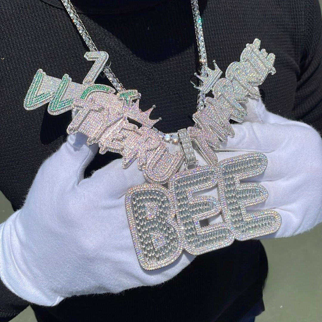 Big Baguette Iced Out Personalisierter Namensanhänger