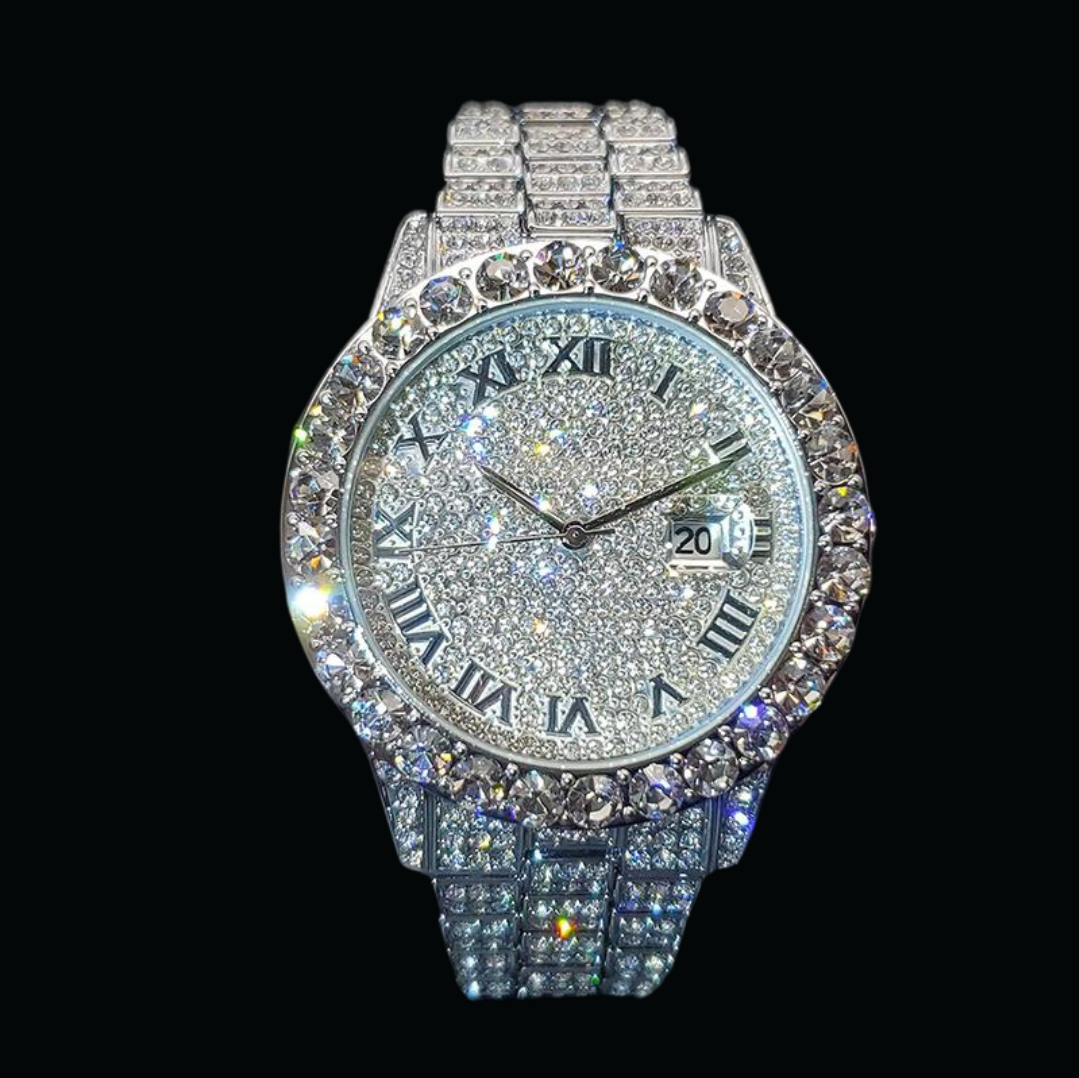 Bling Tennis Body Roman Numerals Iced Out Diamond Watch – Luxury Hip Hop Timepiece