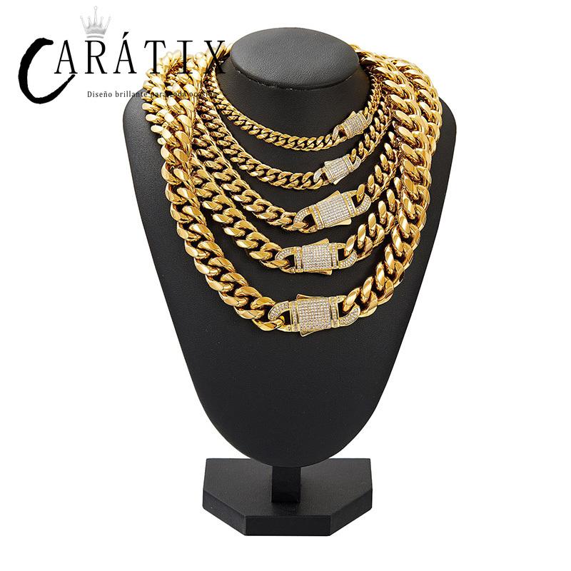 CARÁTIX 6–14mm Stainless Steel Cuban Chain | CZ Zircon Heavy Hip Hop Necklace for Men